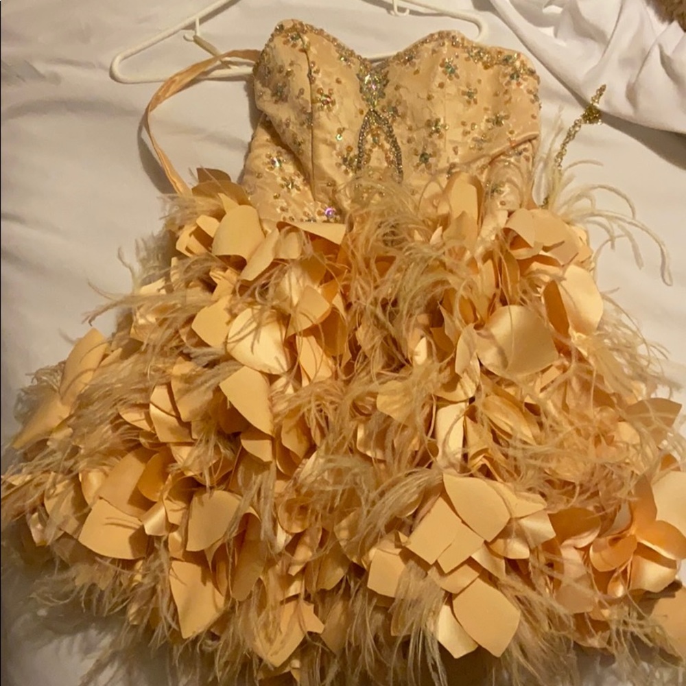 Champagne feather cocktail dress